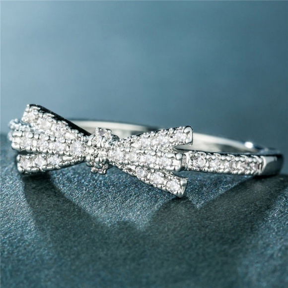 Bowknot 925 Silver  Ring Women White Saphire - Picture 4 of 8